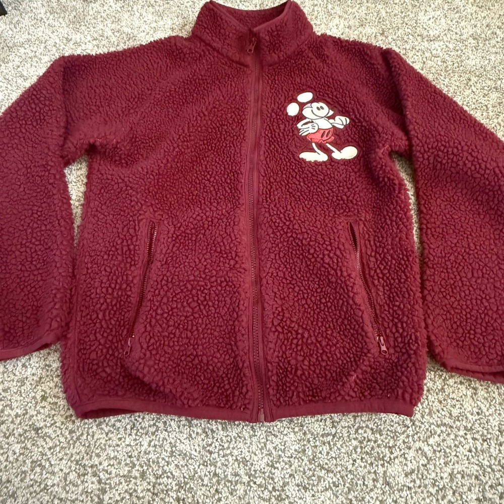 Disney Maroon Sherpa Zip-Up Jacket with Mickey Patch